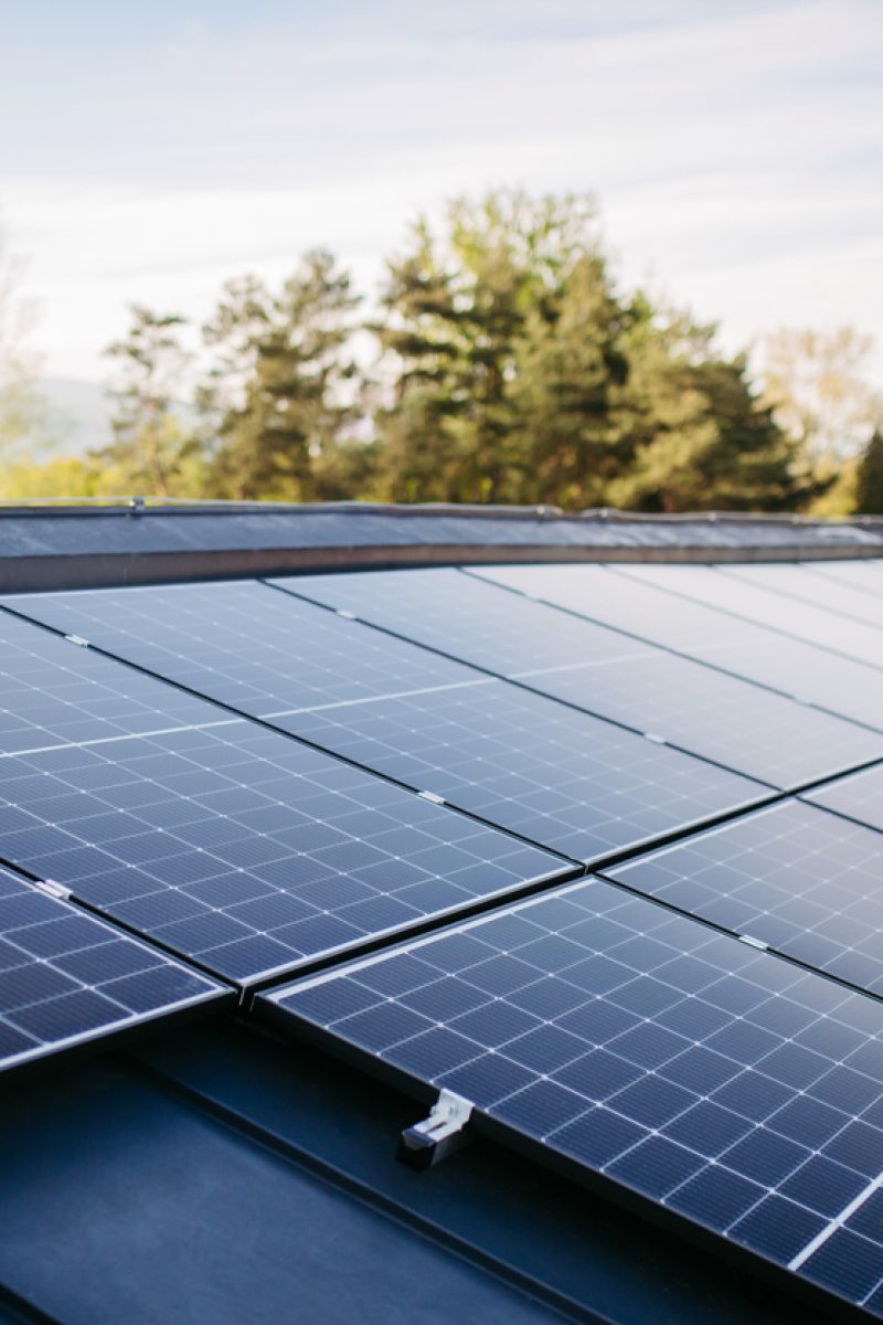 Close up of solar panels installed on the roof.